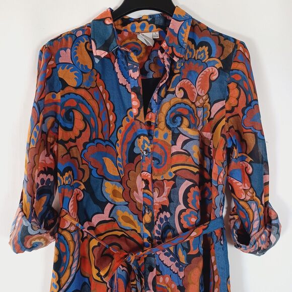 Finley Maxi Shirt Dress Large Belted Roll Tab Sleeve Classic Feminine Tailored - Picture 3 of 10